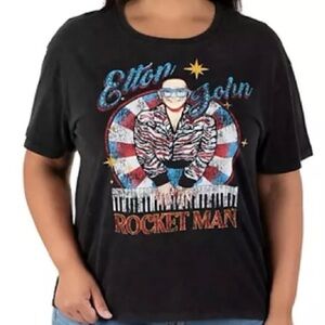 Elton John Rocket Man Graphic Black T-Shirt size medium ( sized like large) NEW